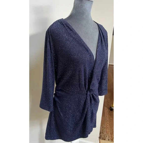 Kiyonna Top 0X =10 12 Bellini Blue Star Night Glitter Slimming Versatile $68 - Picture 9 of 16